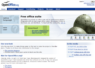 Screenshot du nouveau site d'OpenOffice